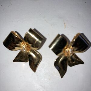 Vtg TARA Earrings, Signed Satin Enamel Rhinestone Ribbon Bow Costume Jewelry